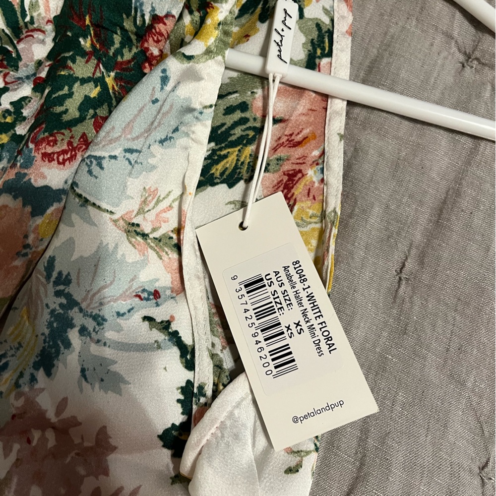 Petal & Pup White Floral High-Neck Mini Dress with Pink, Yellow & Green - Picture 4 of 5